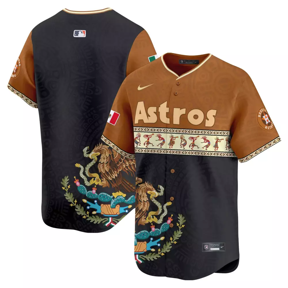 Custom Astros Jersey Brown City Connect Mexico Flag Men Split Design Black Vapor