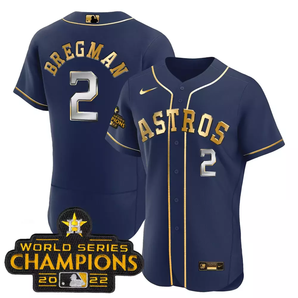 Alex Bregman 2 Astros Jersey Navy 2022 World Series Champions Men Gold All Stitched