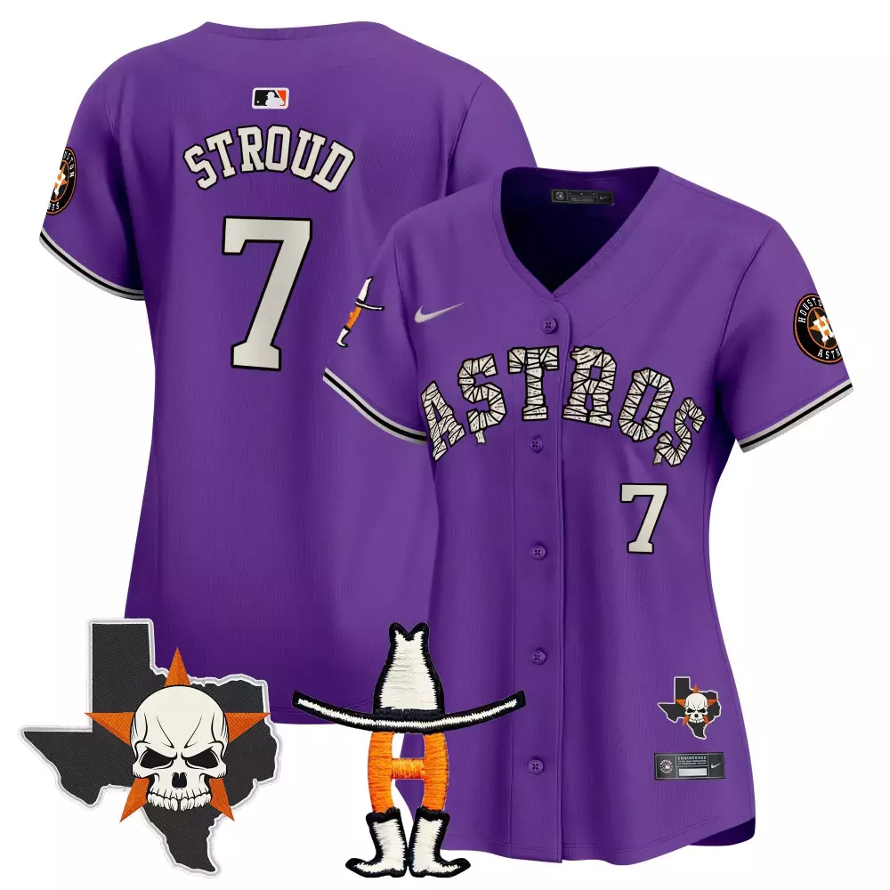 Cj Stroud 7 Astros Jersey Purple City Connect Texas Skull Men Alternate White Black