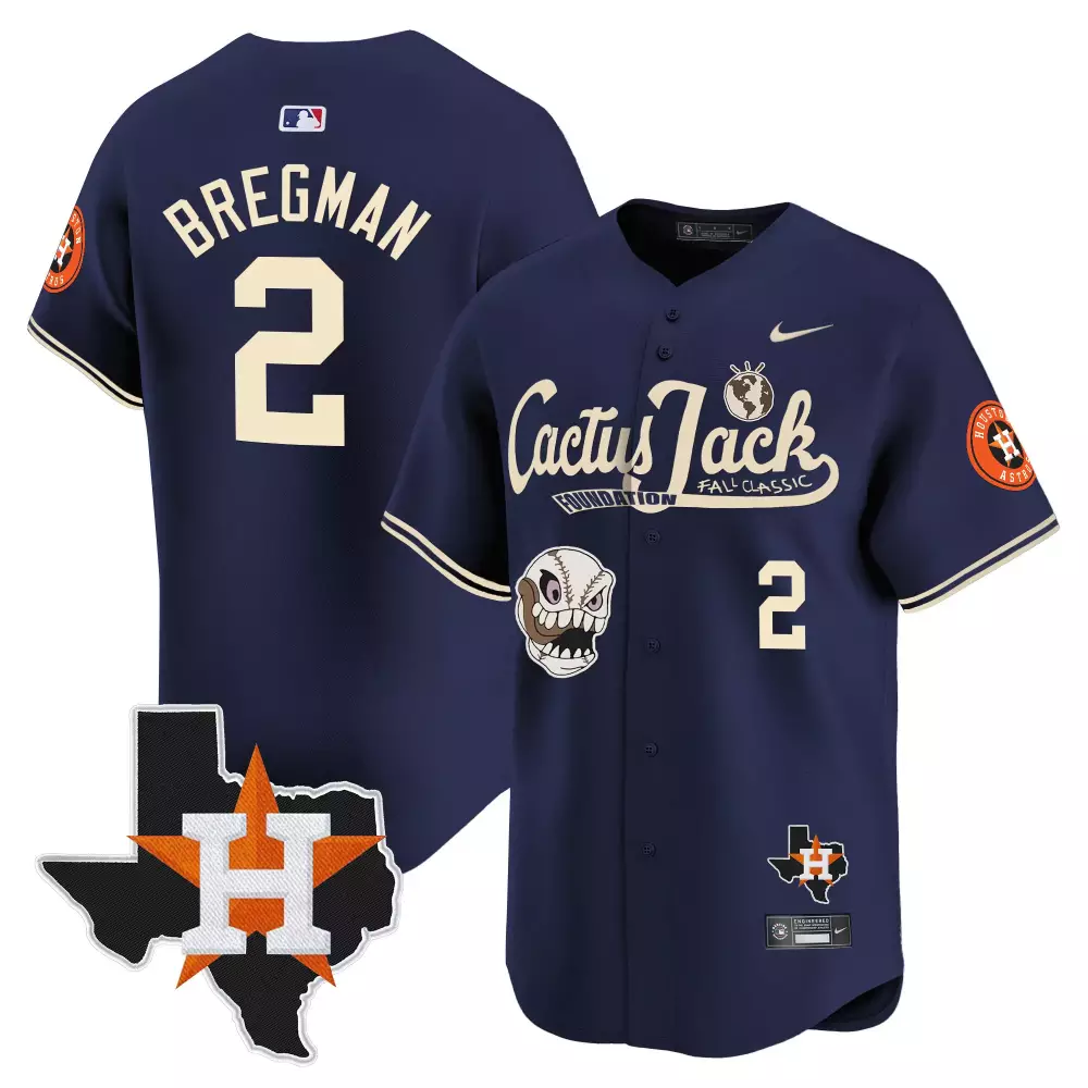 Alex Bregman 2 Astros Jersey Navy Cactus Jack Houston Texas Men Cream Orange Vapor