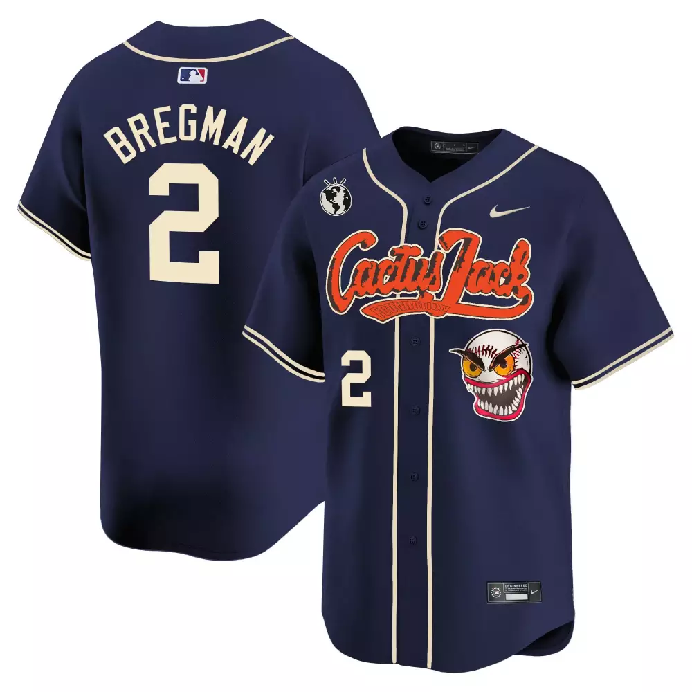 Alex Bregman 2 Astros Jersey Navy Cactus Jack Earth Grinning Skull Men Cream Orange