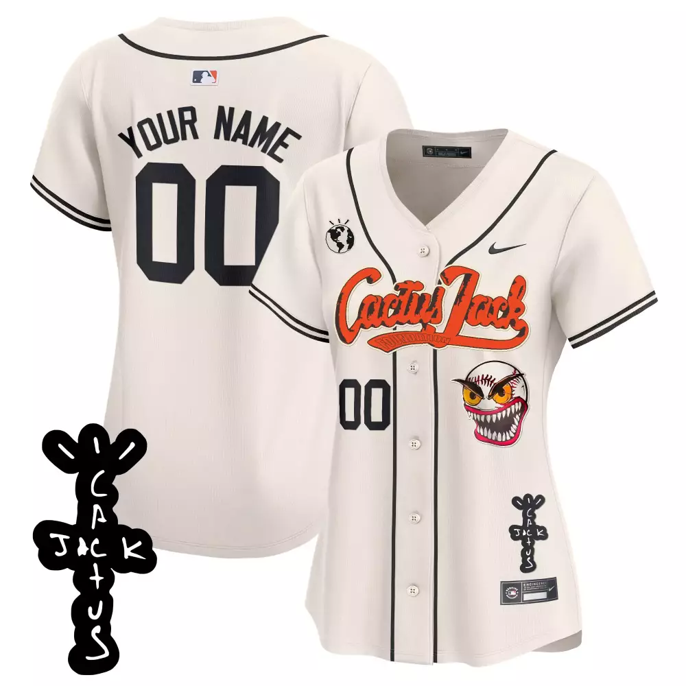 Custom Cactus Jack Jersey Cream Black Orange Stitched Vapor Limited