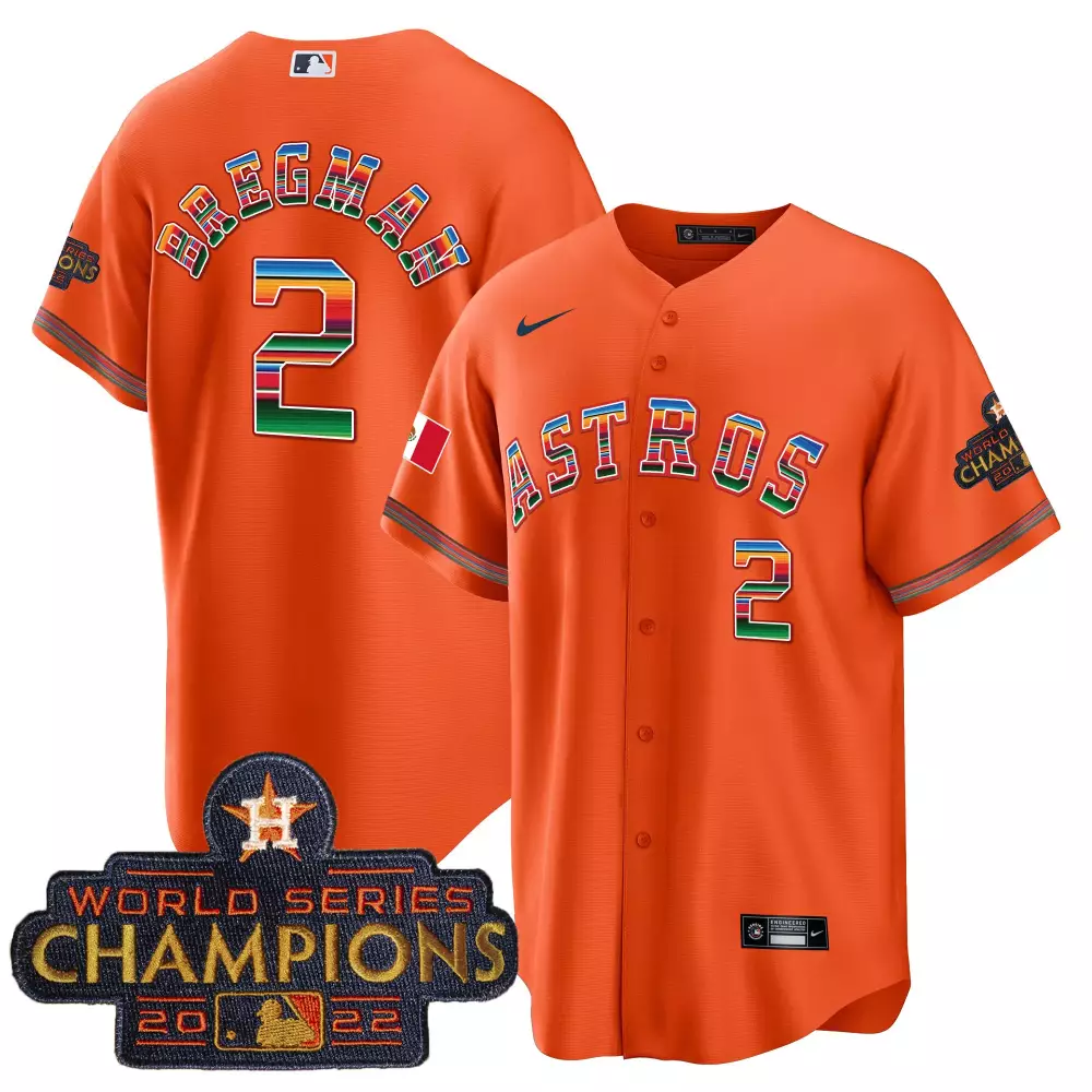 Alex Bregman 2 Astros Jersey Orange Mexican Heritage World Series Champions 2022