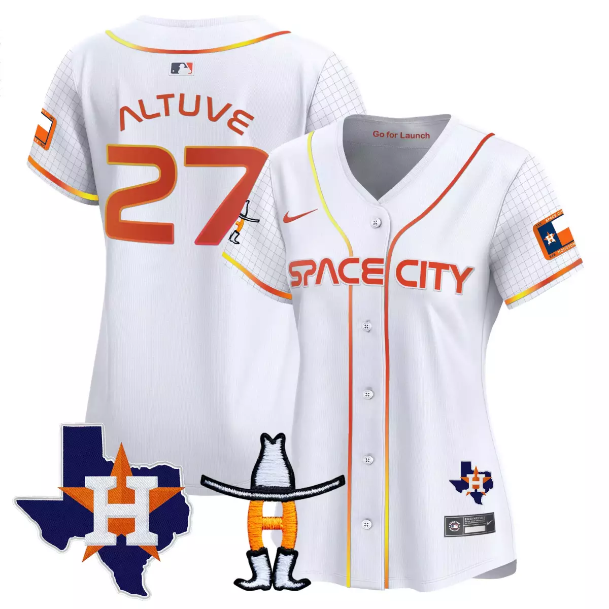 Altuve Space 27 Houston Astros Jersey White City Texas Flag Women Alternate Orange