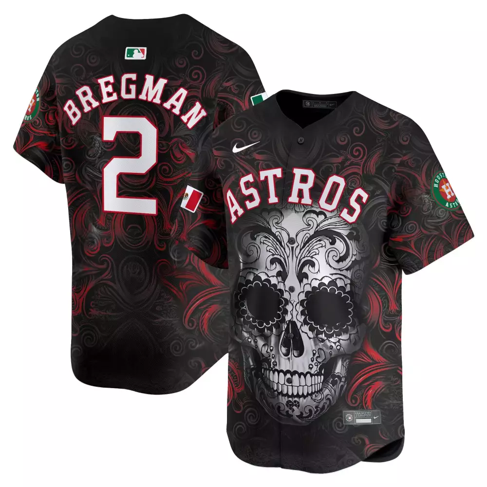 Alex Bregman 2 Astros Jersey Black Day Of The Dead Mexican Flag Men Custom Design