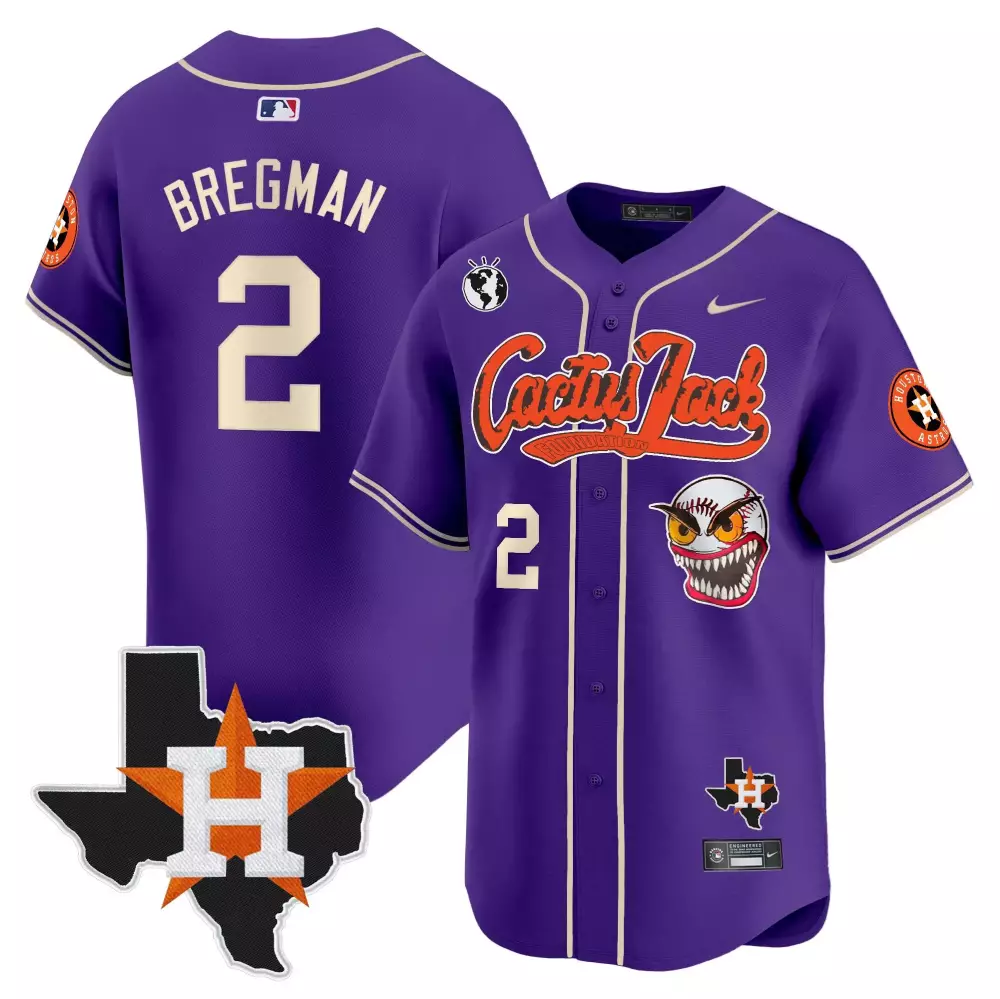 Alex Bregman 2 Houston Astros Jersey Purple Cactus Jack Texas Map Globe Men Alternate