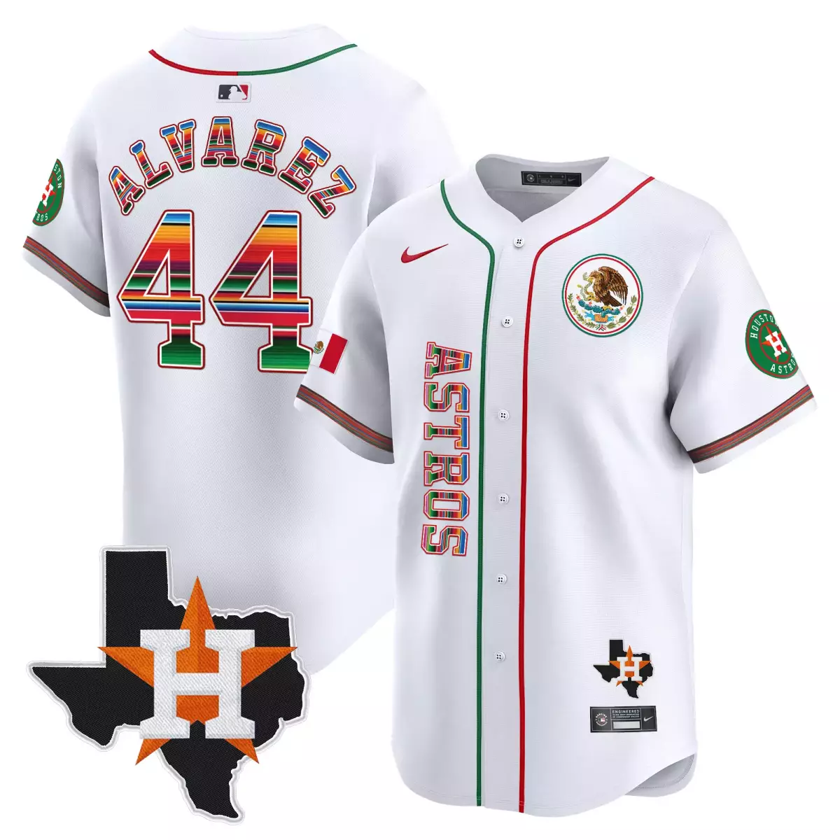Alvarez Mexico 44 Astros Jersey White Mexican National Team Houston Texas Men Custom Design