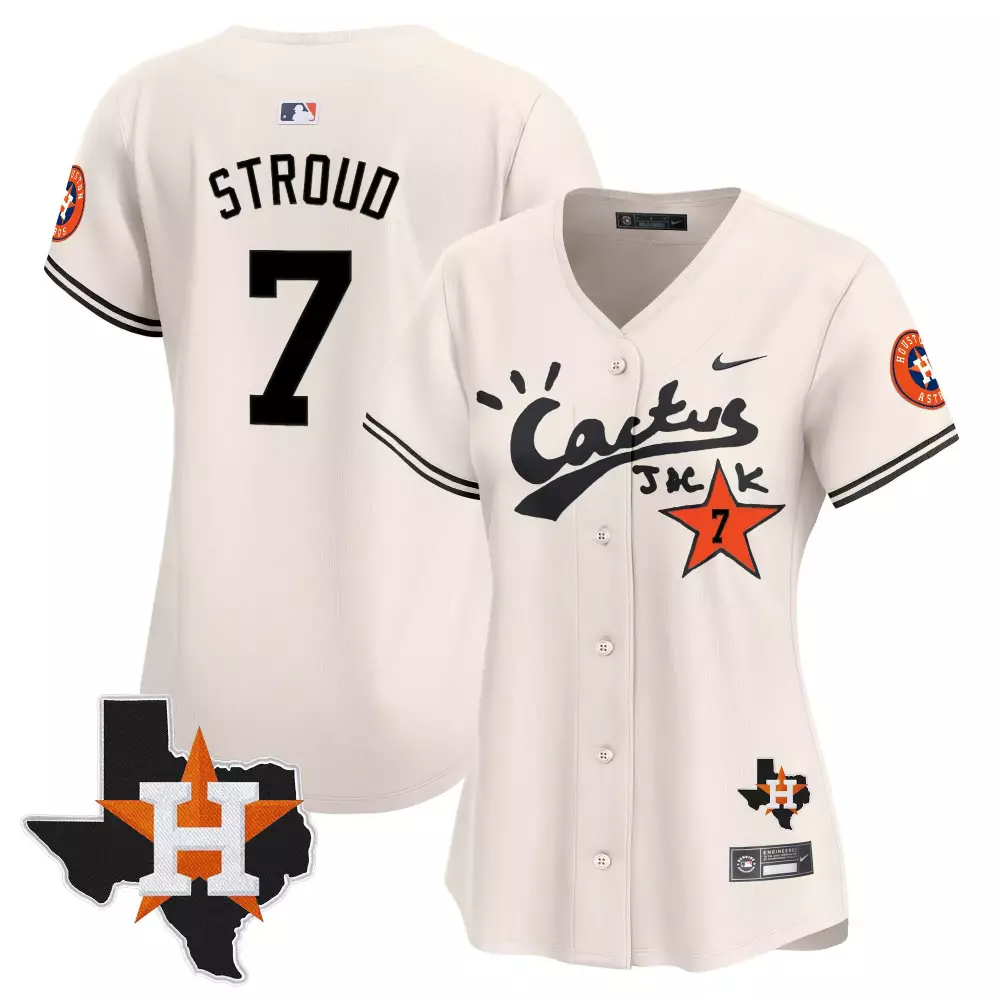 Cj Stroud 7 Astros Jersey Cream Cactus Jack Houston Texas State Outline Men Orange