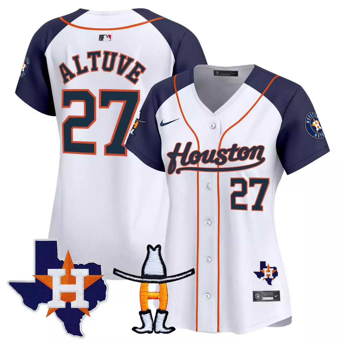 Jose Altuve 27 Houston Astros Jersey White Texas Star Men Navy Blue Orange Vapor