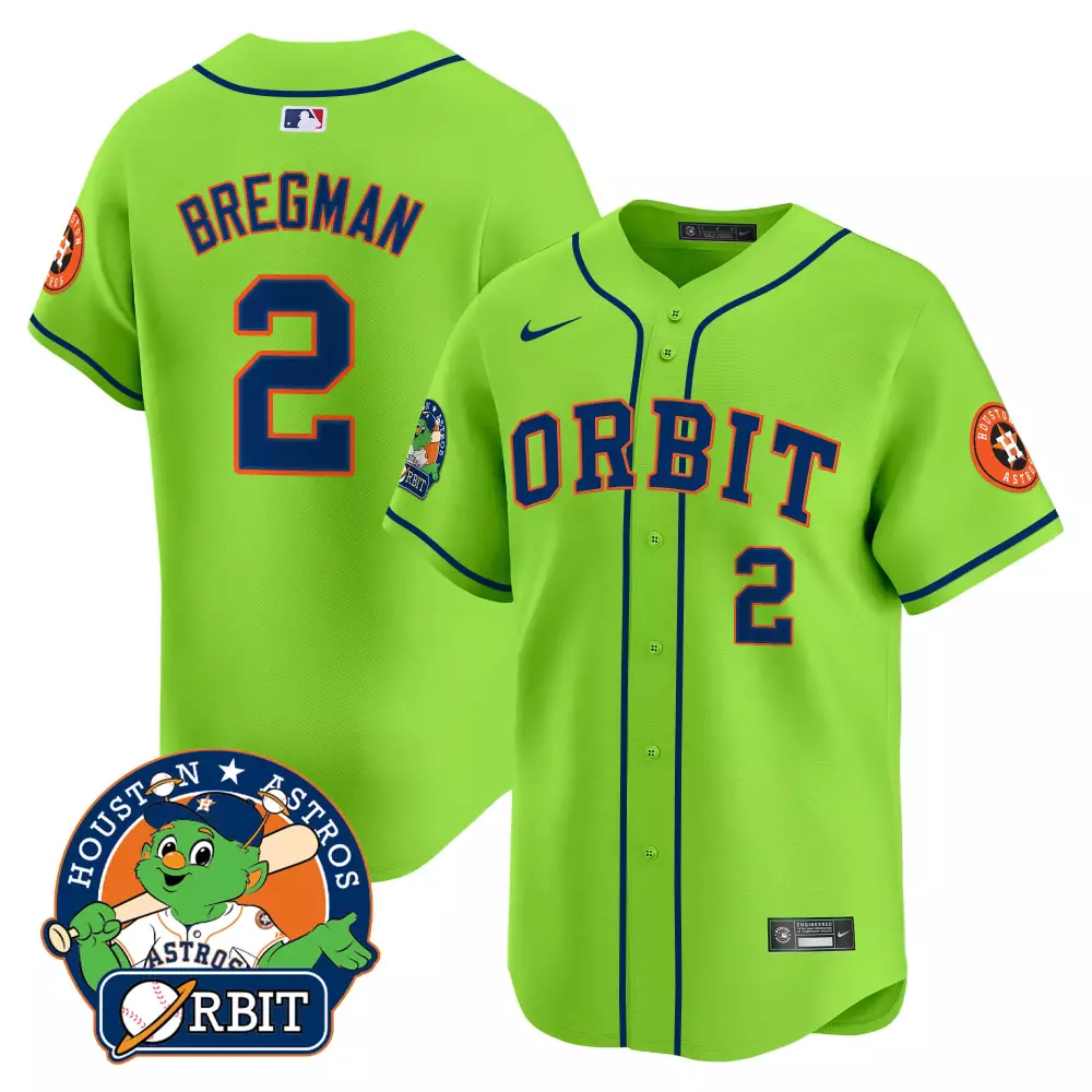 Alex Bregman 2 Houston Astros Jersey Lime Green Team Orbit Mascot Men Navy Blue Orange