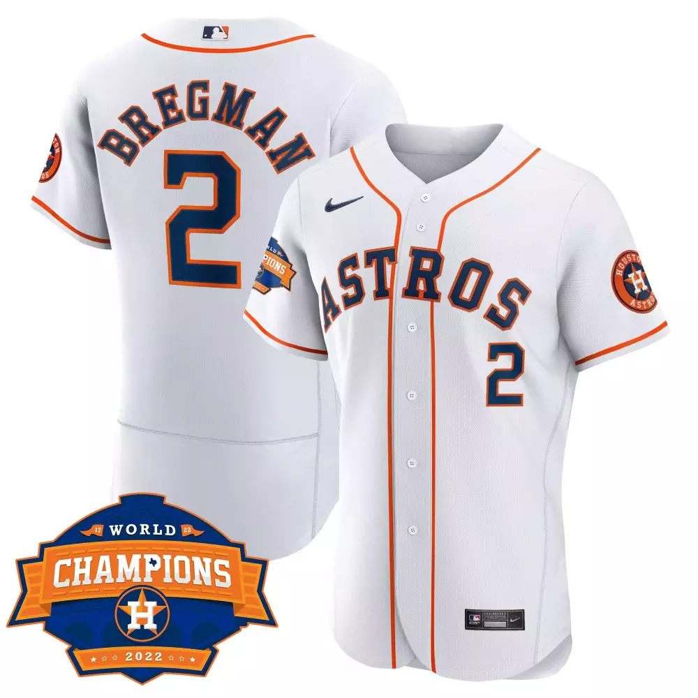 Alex Bregman 2 Astros Jersey White World Series Champions 2022 Men Orange Navy Flex