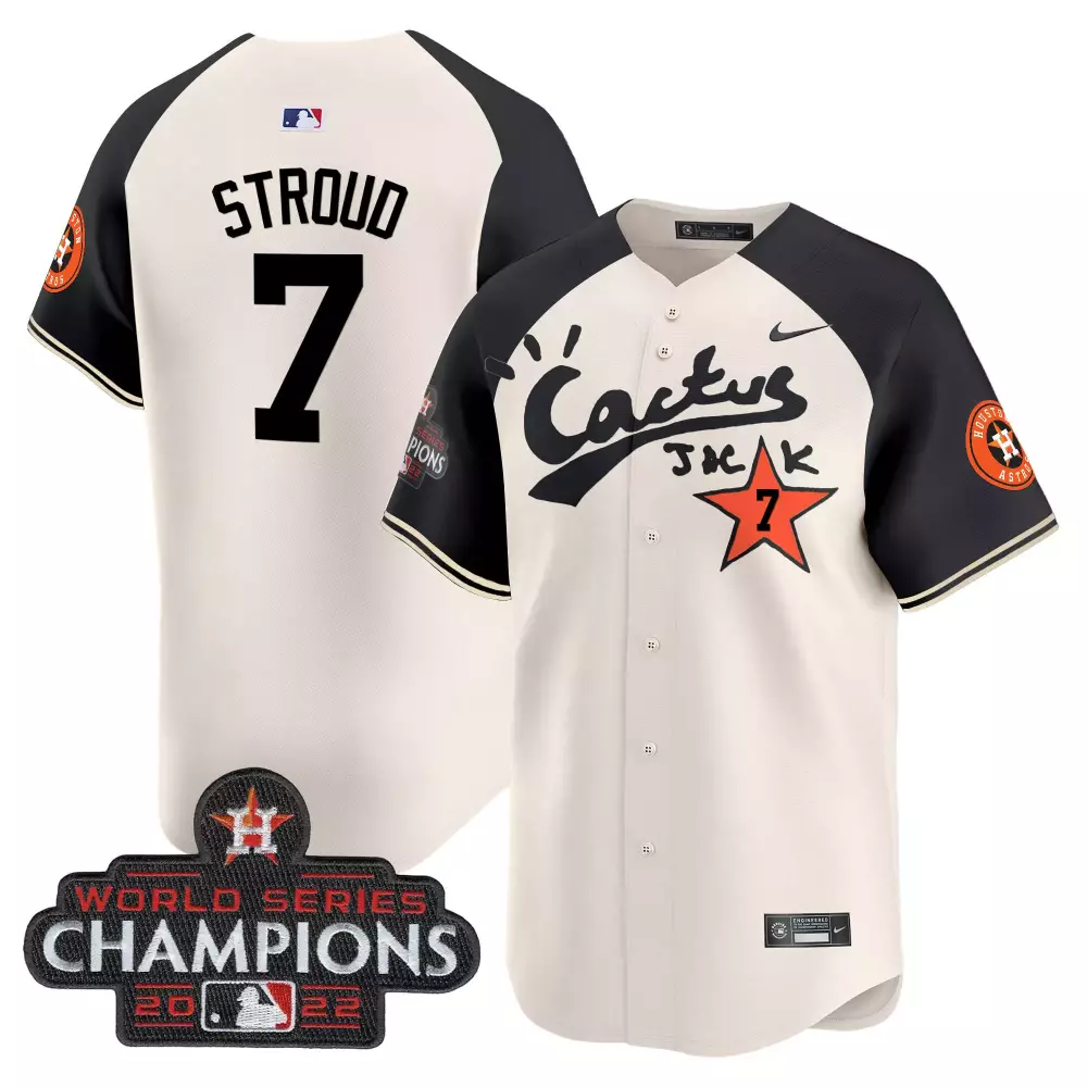 Cj Stroud 7 Houston Astros Jersey Cream Cactus Jack World Series Champions 2022 Men