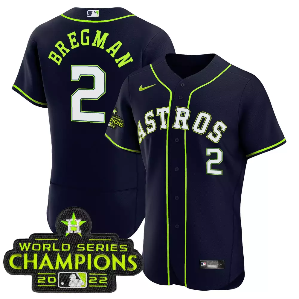 Alex Bregman 2 Astros Jersey Navy World Series Champions 2022 Men Neon Green White