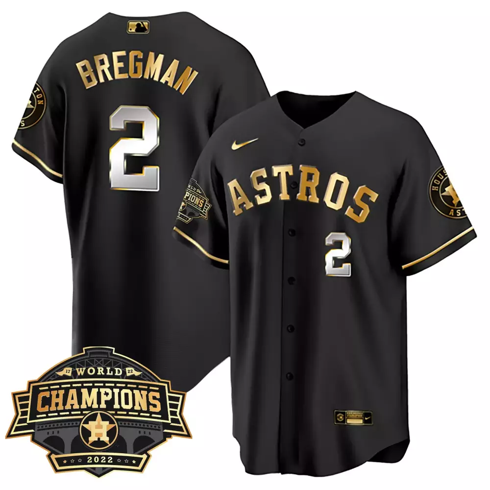 Alex Bregman 2 Astros Jersey Black World Series Champions 2022 Men Gold Silver Cool