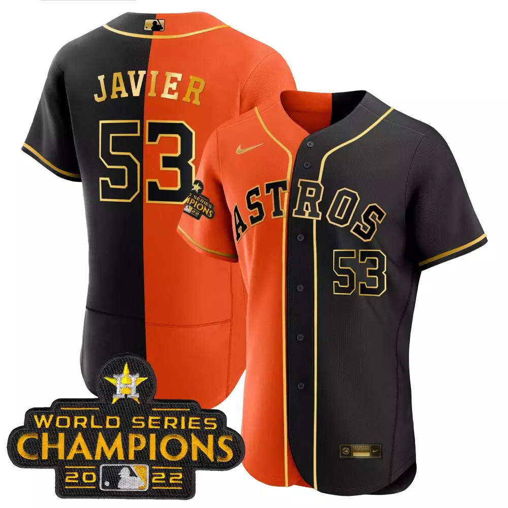 Cristian Javier 53 Astros Jersey Black World Series Champions 2022 Men Split Design