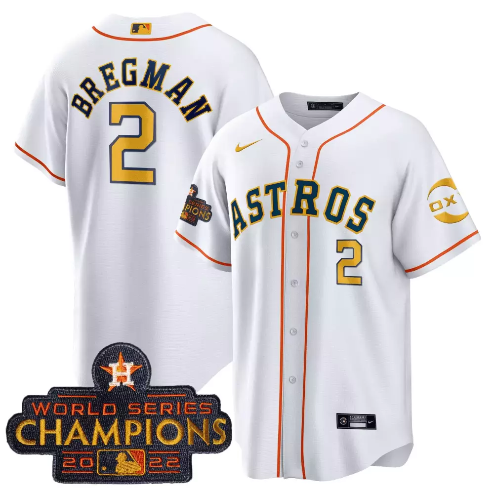 Alex Bregman 2 Astros Jersey White World Series Champions 2022 Men Orange Navy Gold