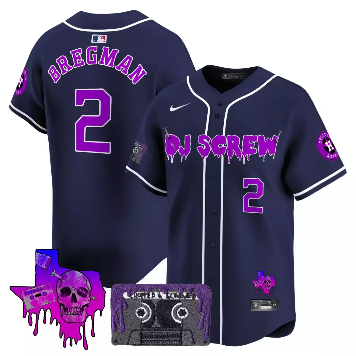 Bregman Dj 2 Houston Astros Jersey Navy Screw Texas Skull Men Purple White Vapor