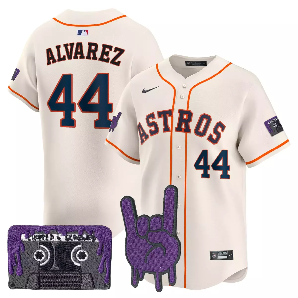 Alvarez Dj 44 Astros Jersey Cream City Connect Cassette Tape Rock Hand Men Orange