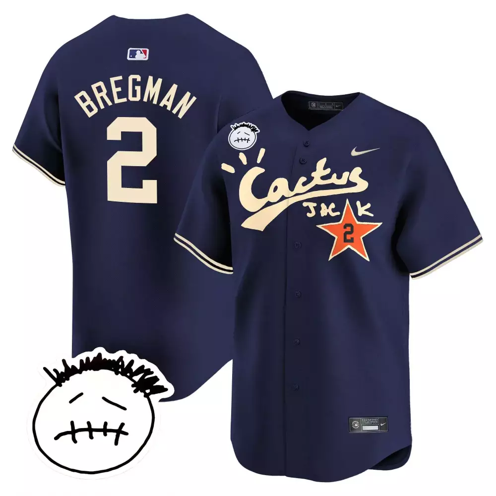 Alex Bregman 2 Houston Astros Jersey Navy Cactus Jack 2023 Men Cream Orange Vapor