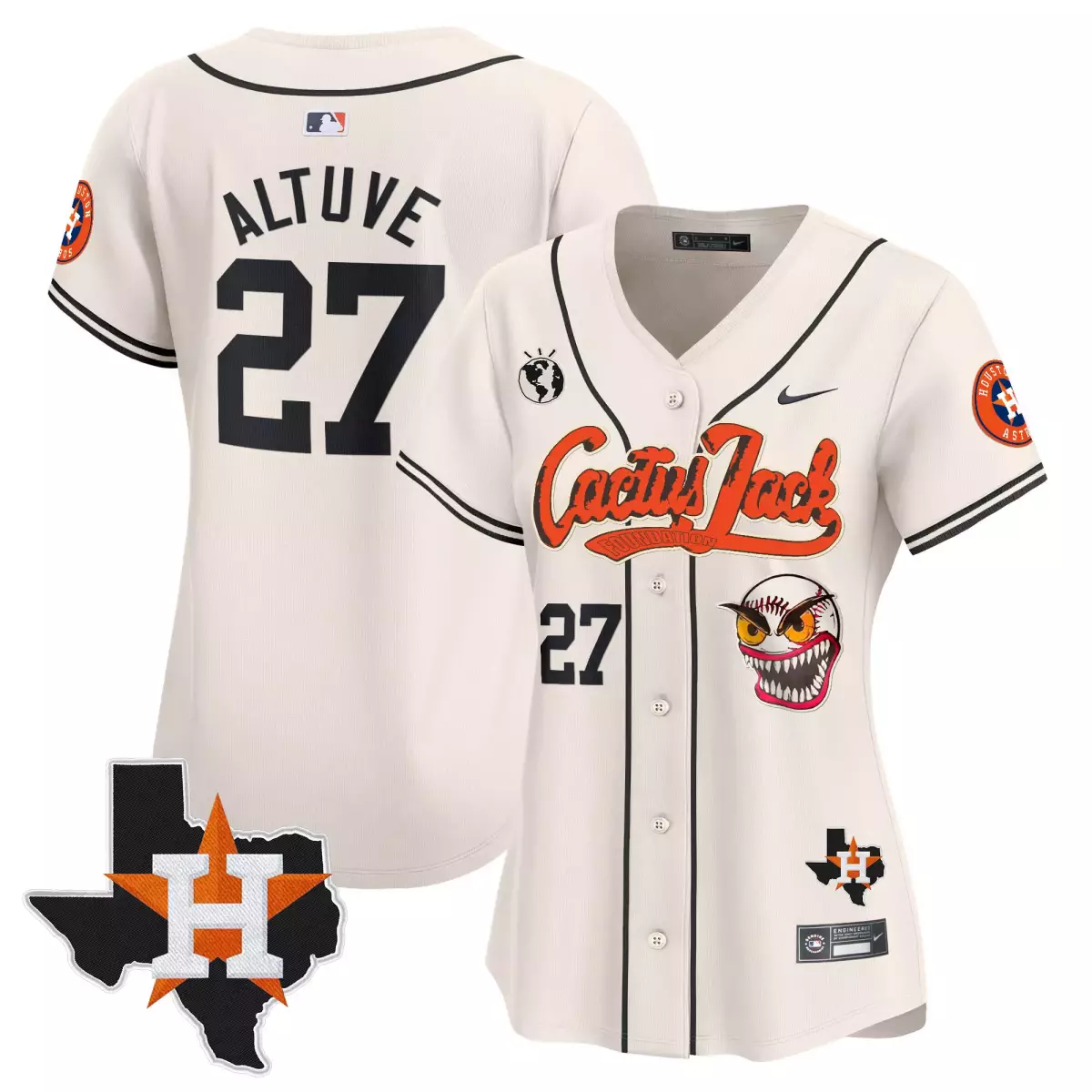 Jose Altuve 27 Houston Astros Jersey White Cactus Jack Star Texas Map Men Orange