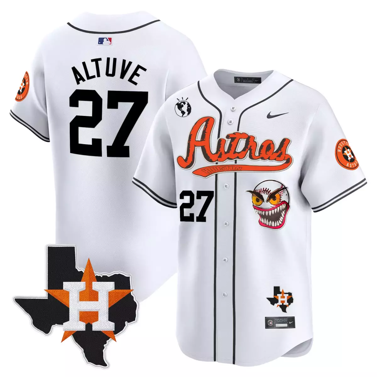Jose Altuve 27 Houston Astros Jersey White City Connect Planet Earth Boxing Gloves 2023