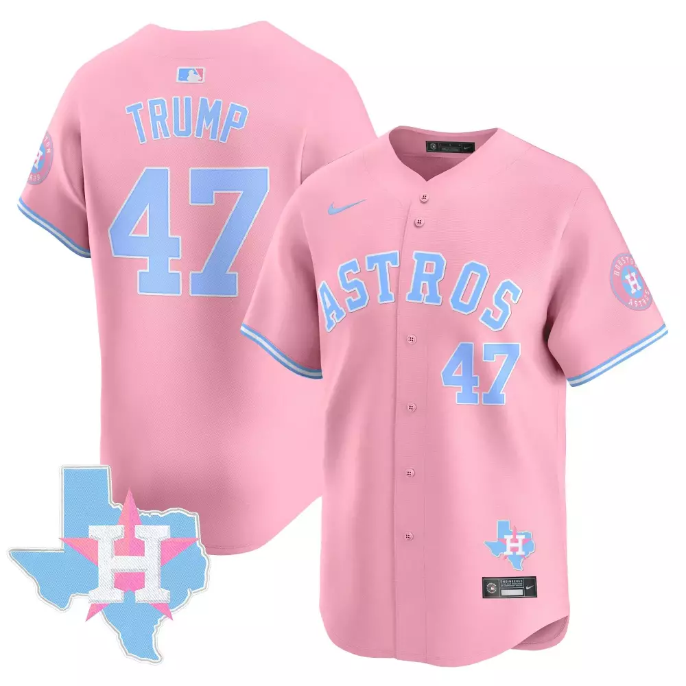 Donald Trump 47 Astros Jersey Pink Sugar Land Texas Map Men Light Blue Unisex Vapor
