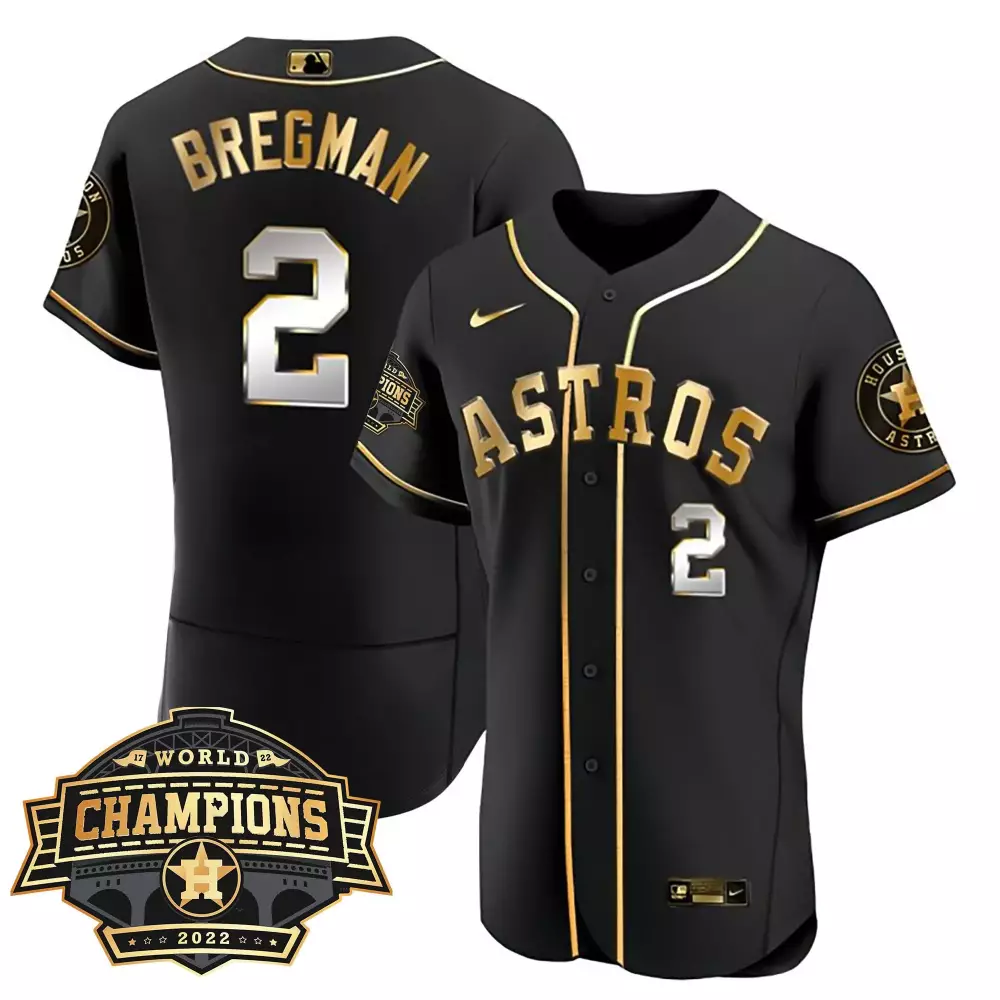 Alex Bregman 2 Astros Jersey Black World Series Champions 2022 Men Gold Flex Limited