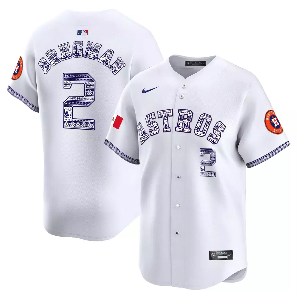 Alex Bregman 2 Astros Jersey White Mexico Flag Men Custom Design Blue Vapor Premier