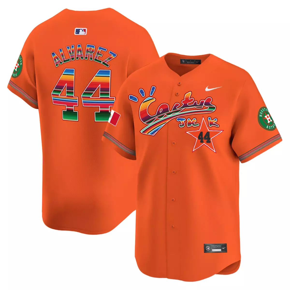 Alvarez Mexico 44 Houston Astros Jersey Orange Cactus Jack Flag Men Alternate Split Design