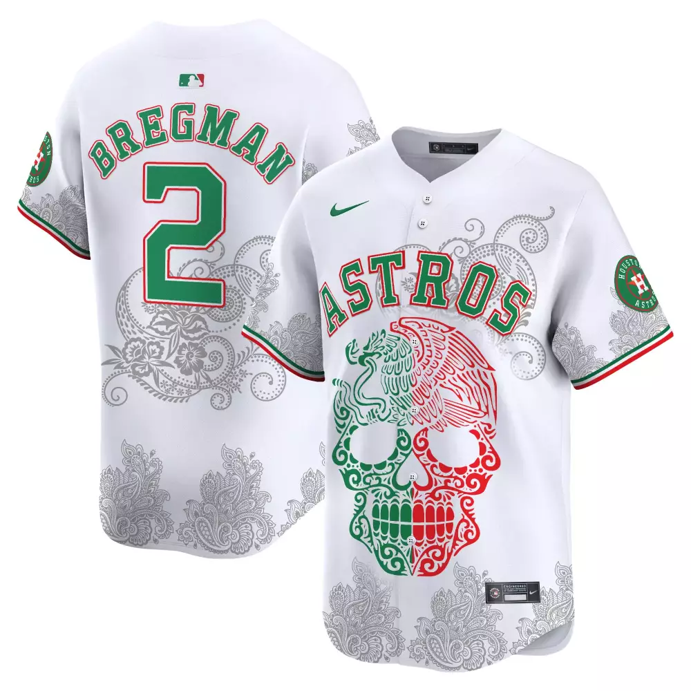 Alex Bregman 2 Astros Jersey White Day Of The Dead Houston Men Custom Design Green
