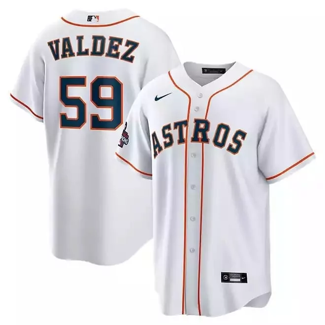 Framber Valdez 59 Astros Jersey White World Series Champions Men Navy Orange Cool