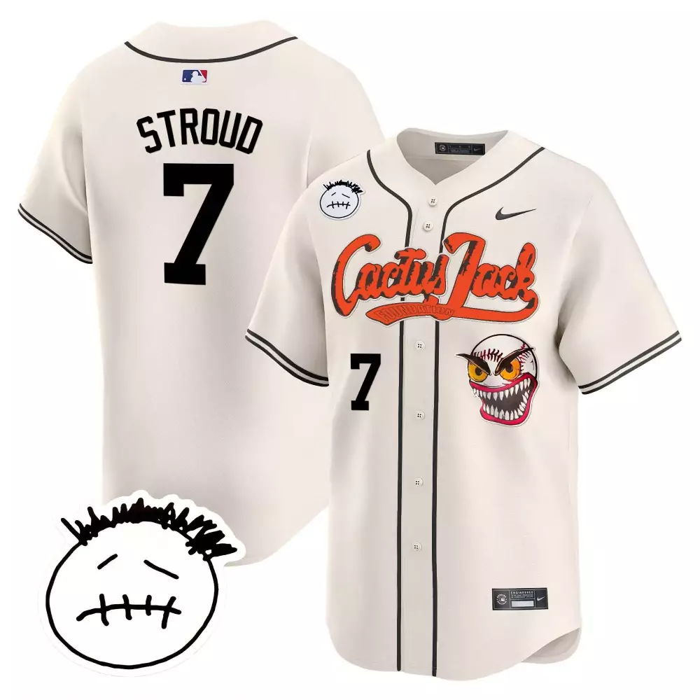 Cj Stroud 7 Cactus Jack Jersey Cream Men Black Orange Vapor Premier Limited v3 Stitched
