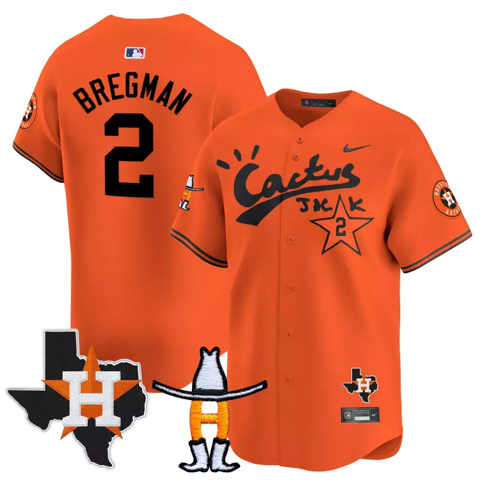 Alex Bregman 2 Houston Astros Jersey Orange Cactus Jack Texas Star Men Black White