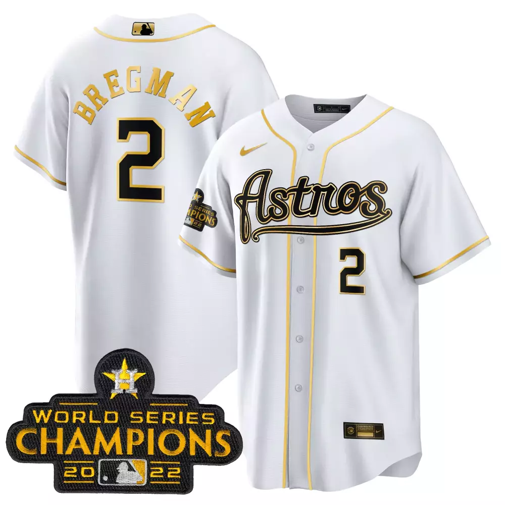 Alex Bregman 2 Astros Jersey White World Series Champions 2022 Men Gold Black Cool