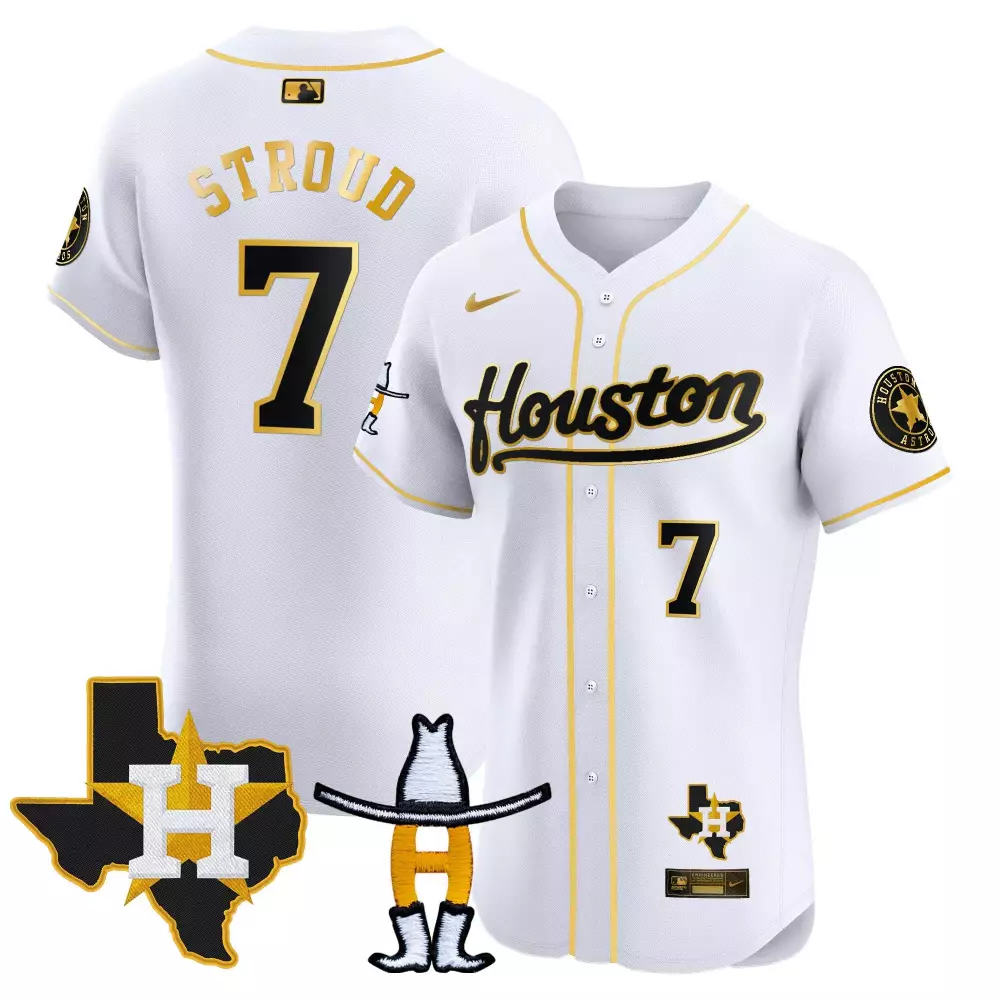 Cj Stroud 7 Houston Astros Jersey White Texas Shape 'h' Astronaut Men Gold Black