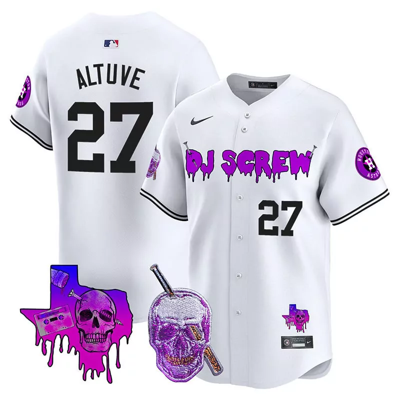 Jose Altuve 27 Houston Astros Jersey White Dj Screw Purple Dripping Men Black Vapor