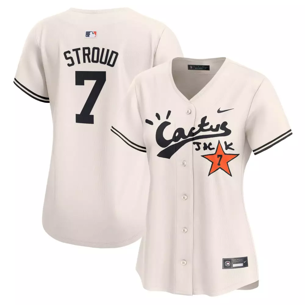 Cj Stroud 7 Houston Astros Jersey Cream Cactus Jack Men Black Vapor Premier Limited