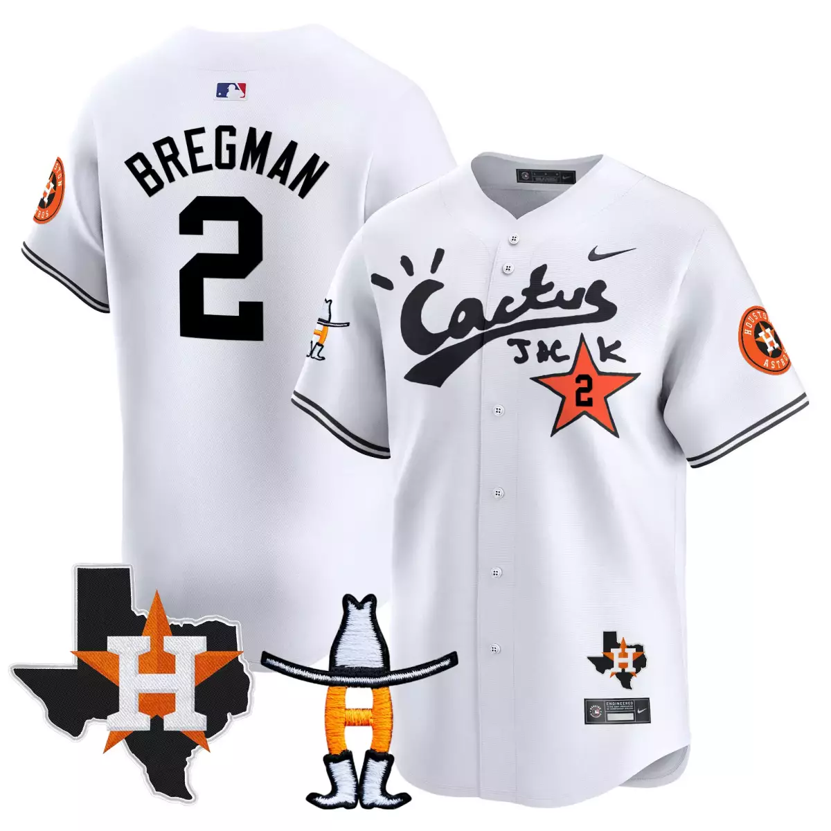 Alex Bregman 2 Houston Astros Jersey White Cactus Jack Texas Outline Cowboy Hat Boots