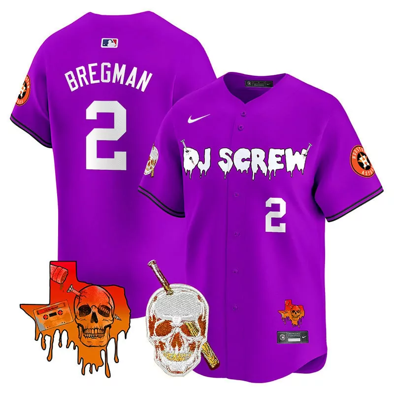 Alex Bregman 2 Houston Astros Jersey Purple Dj Screw Skull Texas Cigarette Men White