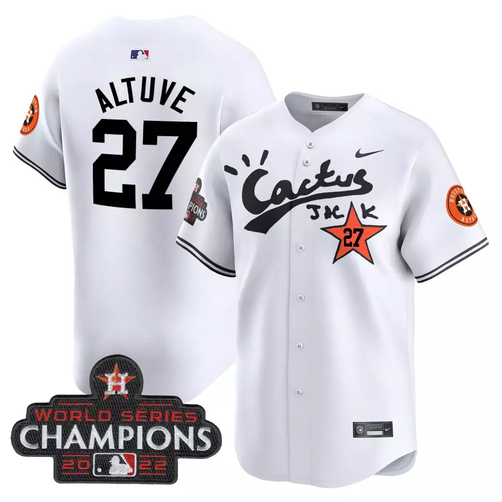 Jose Altuve 27 Houston Astros Jersey White Cactus Jack World Series Champions 2022