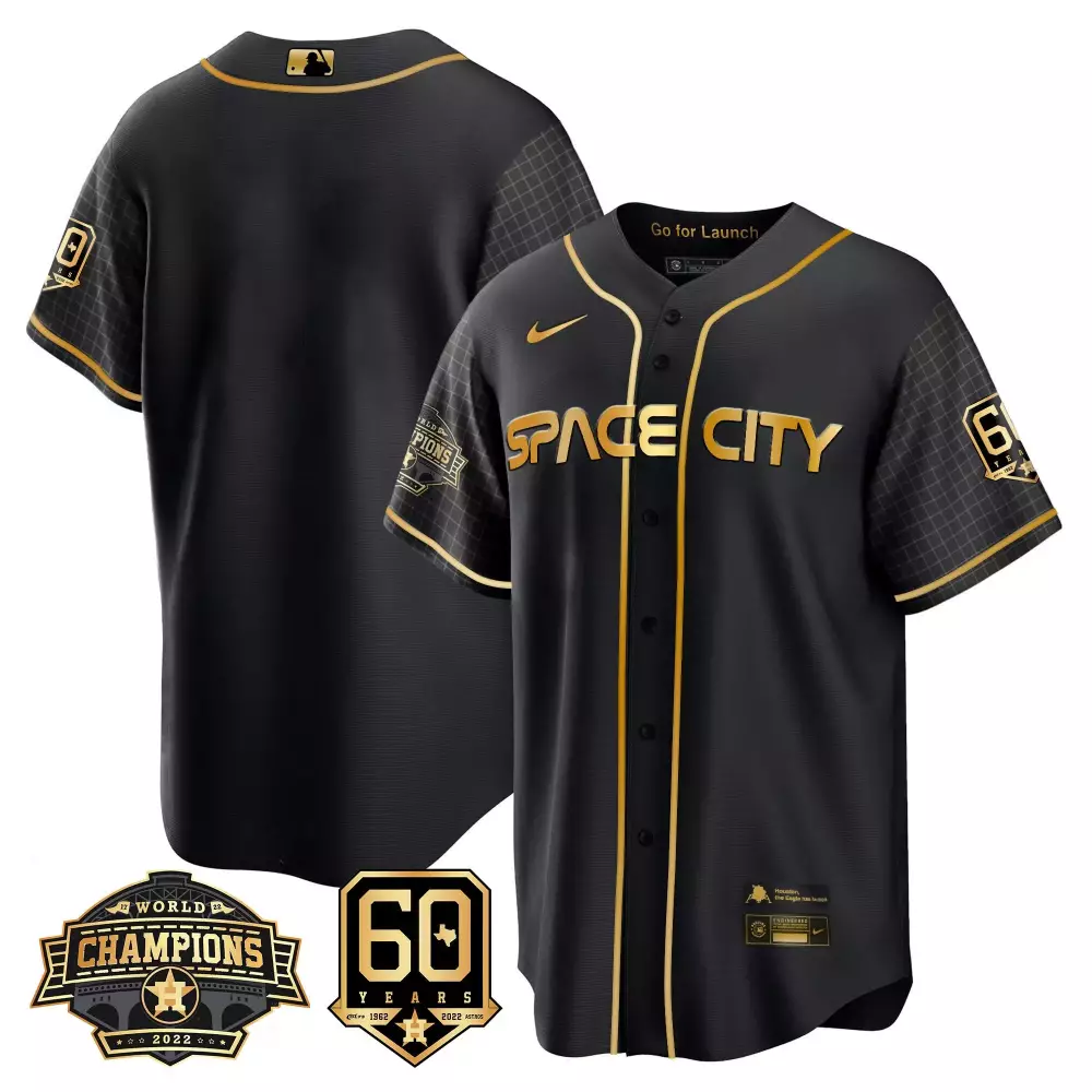 Space City Houston Astros Jersey Black World Champions 2022 Men Gold Cool Anniversary