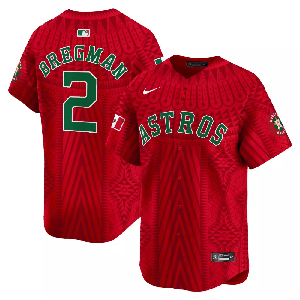Alex Bregman 2 Astros Jersey Red Mexico Flag Men Custom Design Green Vapor Premier