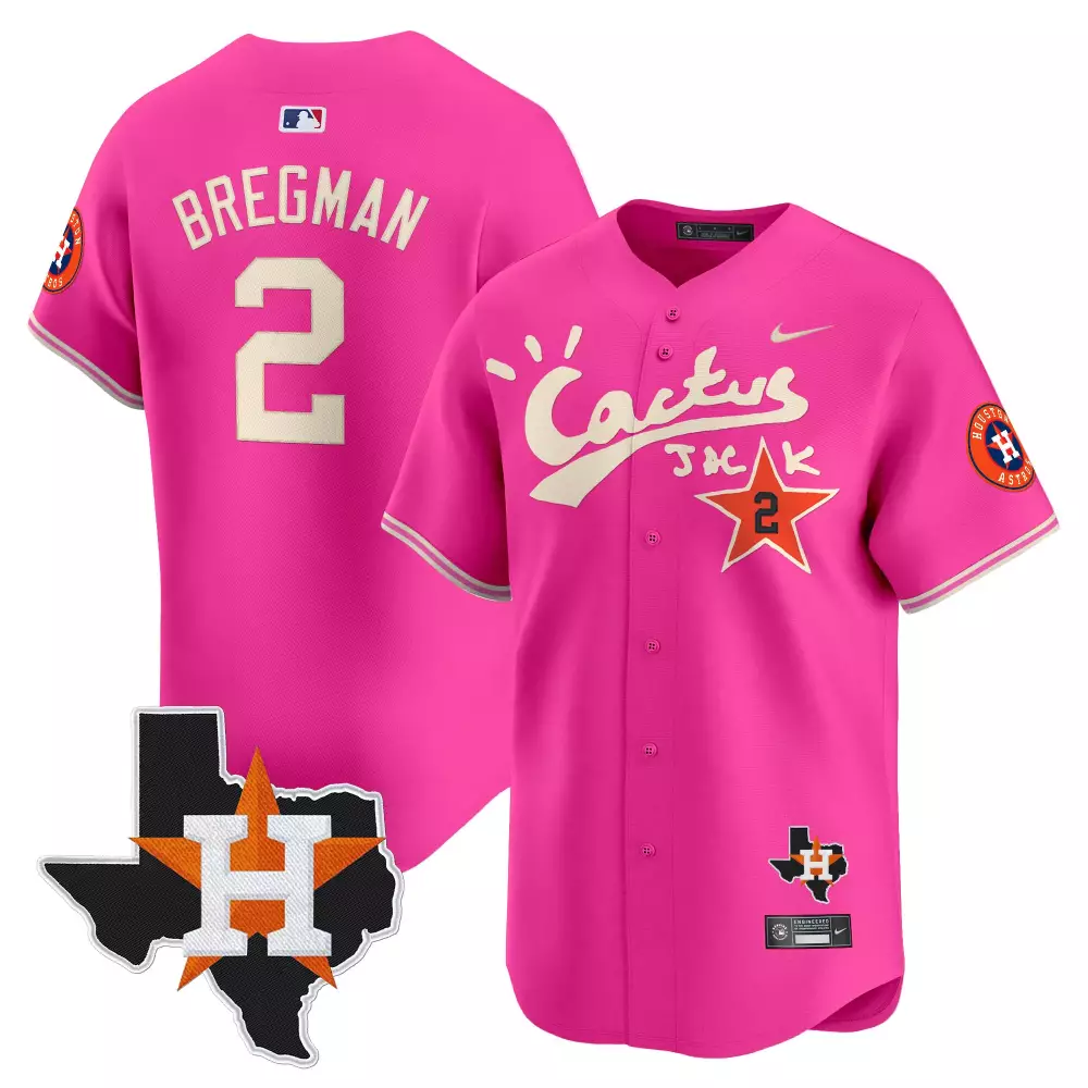 Alex Bregman 2 Houston Astros Jersey Pink Cactus Jack Texas Map Men Alternate White