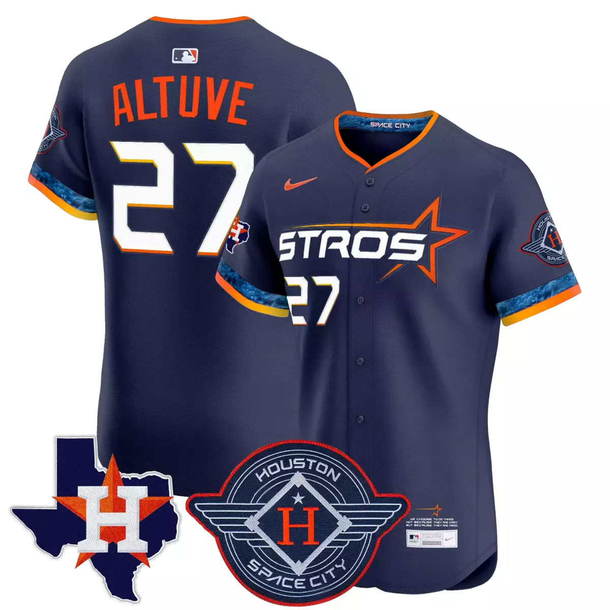 Altuve 27 Astros Jersey Navy Blue Space City Houston Texas 2023 Men Orange White
