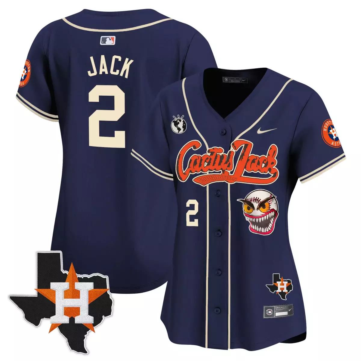 Jack Cactus 2 Houston Astros Jersey Navy Texas 2024 Men Orange Cream Vapor Premier