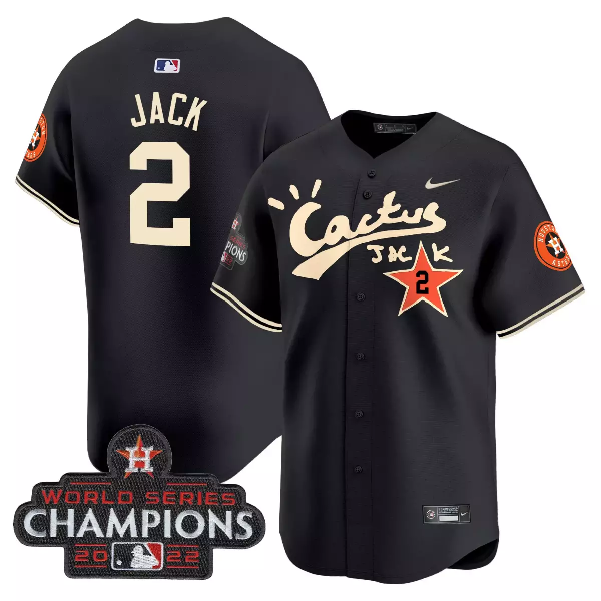 Jack Cactus 2 Houston Astros Jersey Black World Series Champions 2022 Men Cream Orange