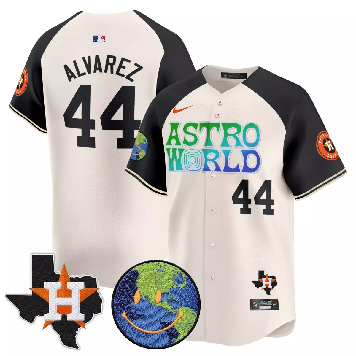 Alvarez Astro 44 Houston Astros Jersey Cream Astroworld Earth Smiley Face 2021 Men