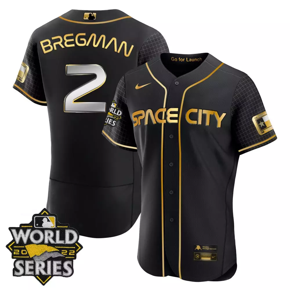 Alex Bregman 2 Space City Jersey Black World Series 2022 Men Gold Flex All Stitched