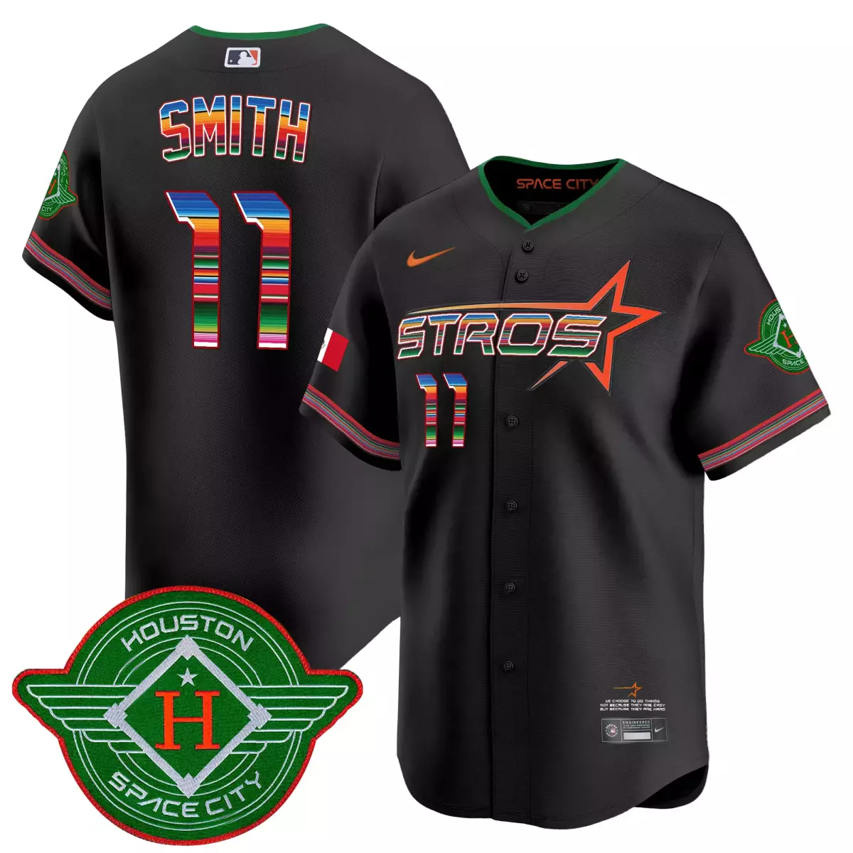 Smith Mexico 11 Astros Jersey Black Space City Houston 2023 Men Green Orange Red