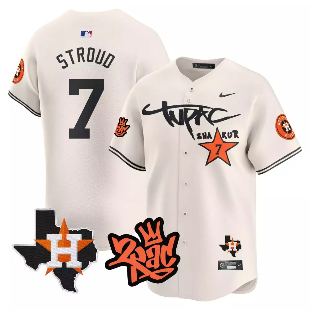 Cj Stroud 7 Houston Astros Jersey Cream Tupac Shakur Collaboration Graphic Men Orange